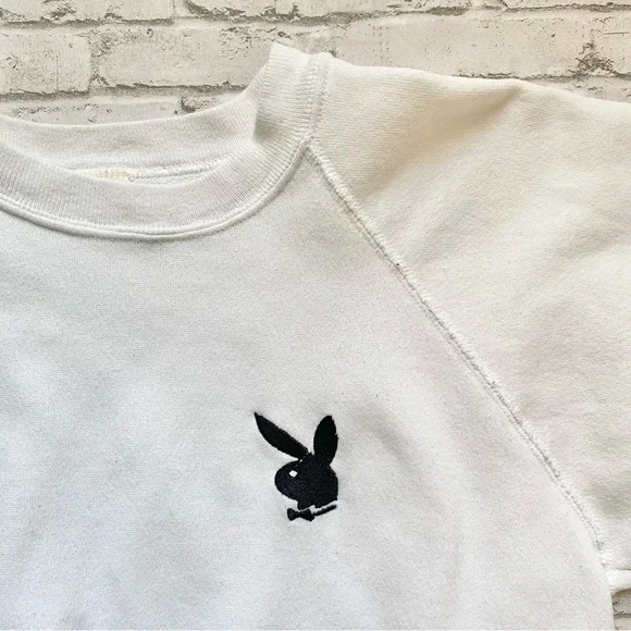 Vintage PLAYBOY White Sweater with Embroidered Black Icon - Picture 2 of 6